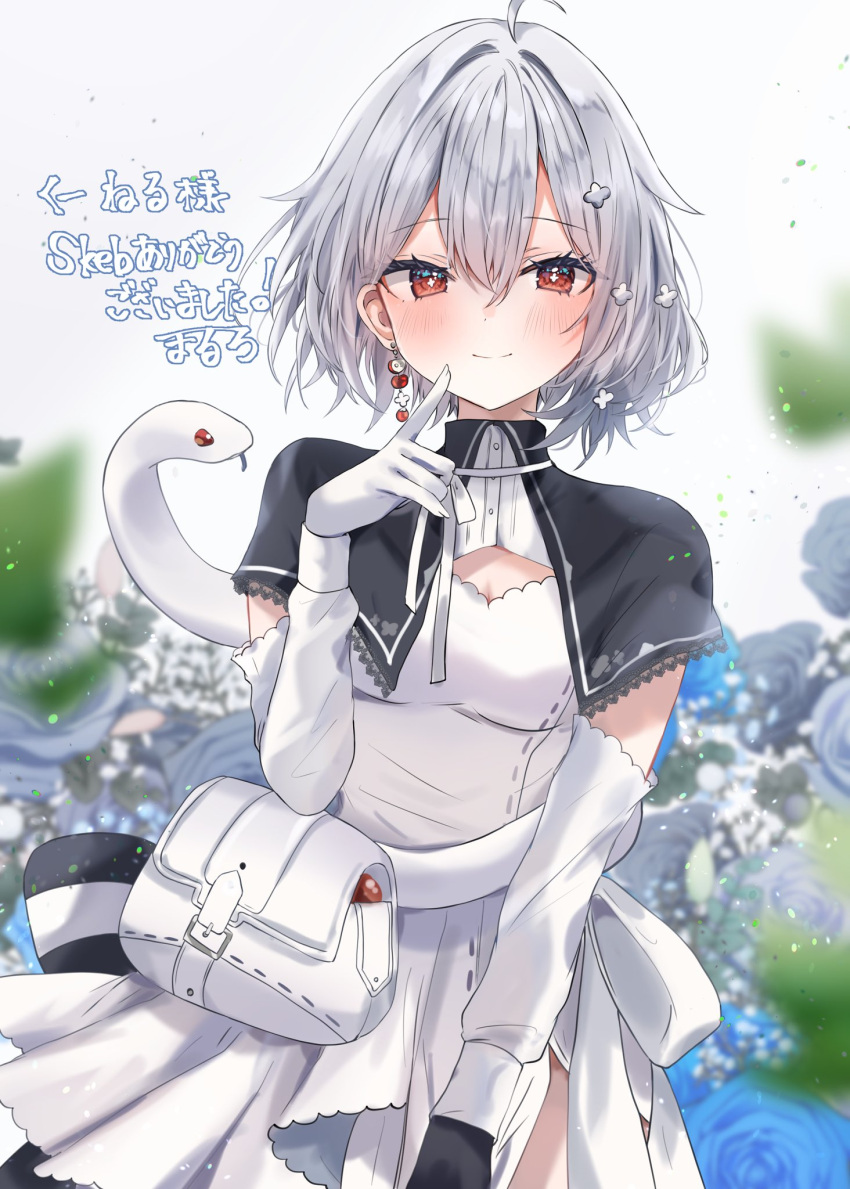 1girl, ahoge, artist_name, black_capelet, blush, capelet, closed_mouth, commentary_request