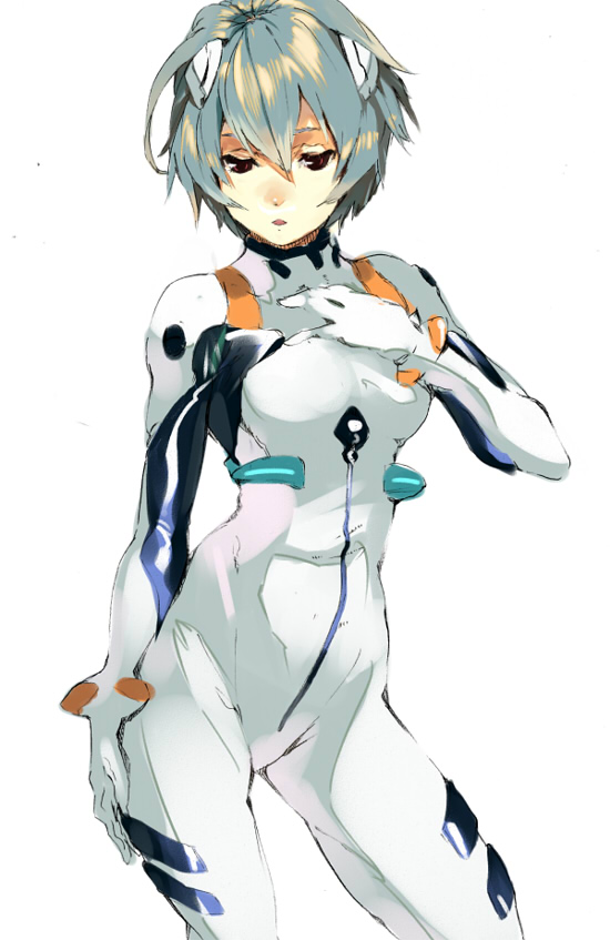 ayanami_rei, bad_id, blue_hair, bodysuit, hair_ornament, kusanagi_kikoku, neon_genesis_evangelion, plugsuit