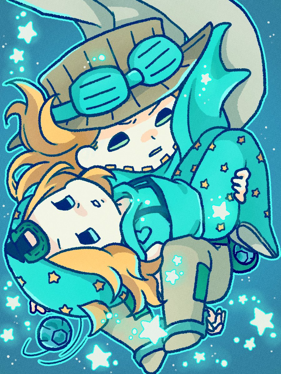 2boys, beanie, beard, blonde_hair, blue_eyes, blue_hat, blue_hoodie, blue_pants