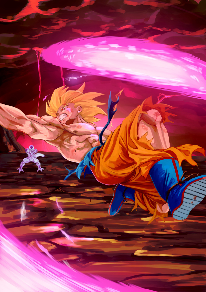 2boys, absurdres, battle, blue_boots, boots, dragon_ball, dragon_ball_z, frieza