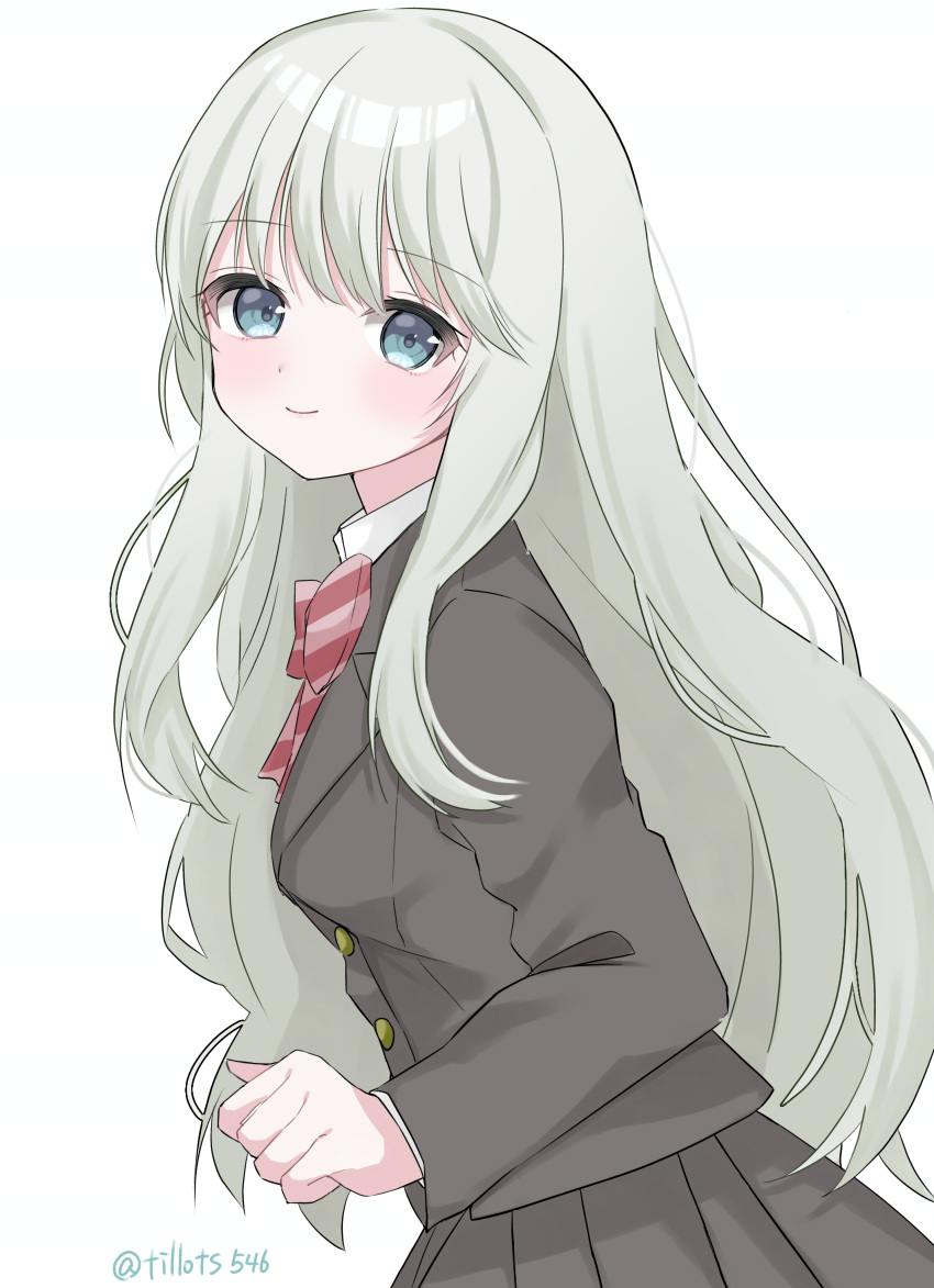 1girl, absurdres, akebi-chan_no_serafuku, blonde_hair, blue_eyes, blush, bow, highres