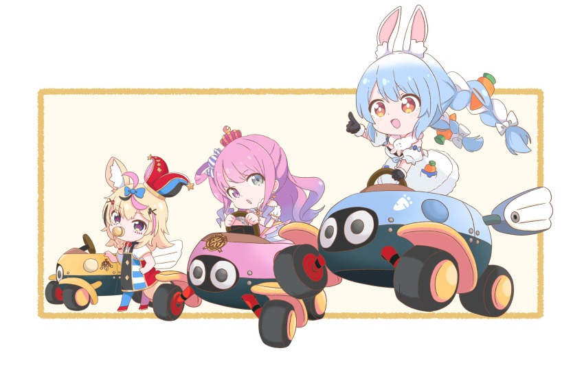ahoge, animal_ear_fluff, animal_ears, apple_anzu, biddybuggy, black_gloves, blonde_hair, blue_hair