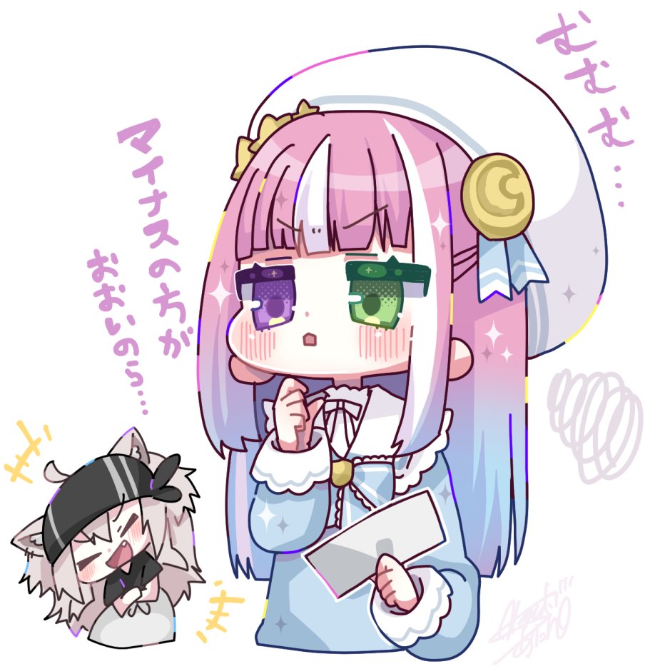 2girls, beret, blue_bow, blue_bowtie, blue_hair, blue_jacket, blush_stickers, bow