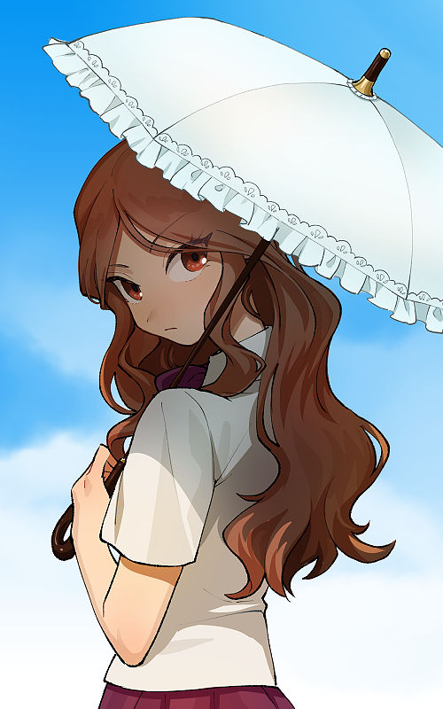 1girl, holding, holding_umbrella, inazuma_eleven_(series), kokuro_(kosyari), long_hair, looking_back, parasol