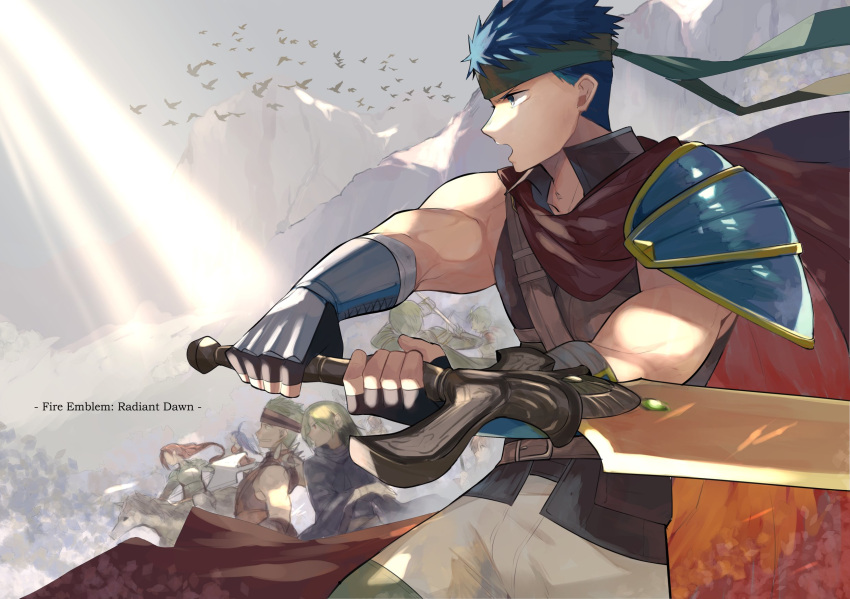 3girls, 5boys, aper, armor, blue_eyes, blue_hair, boyd_(fire_emblem), cape
