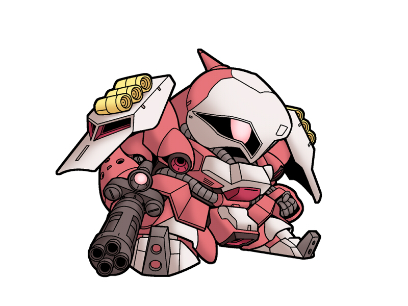 char's_counterattack, char's_counterattack, chibi, clenched_hand, fist, gatling_gun, gun, gundam