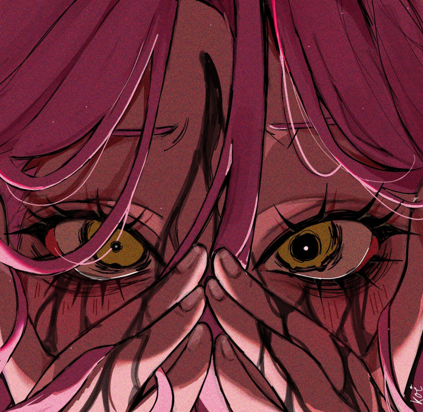 1girl, alien_stage, black_blood, blood, blood_on_face, blood_on_hands, close-up, commentary