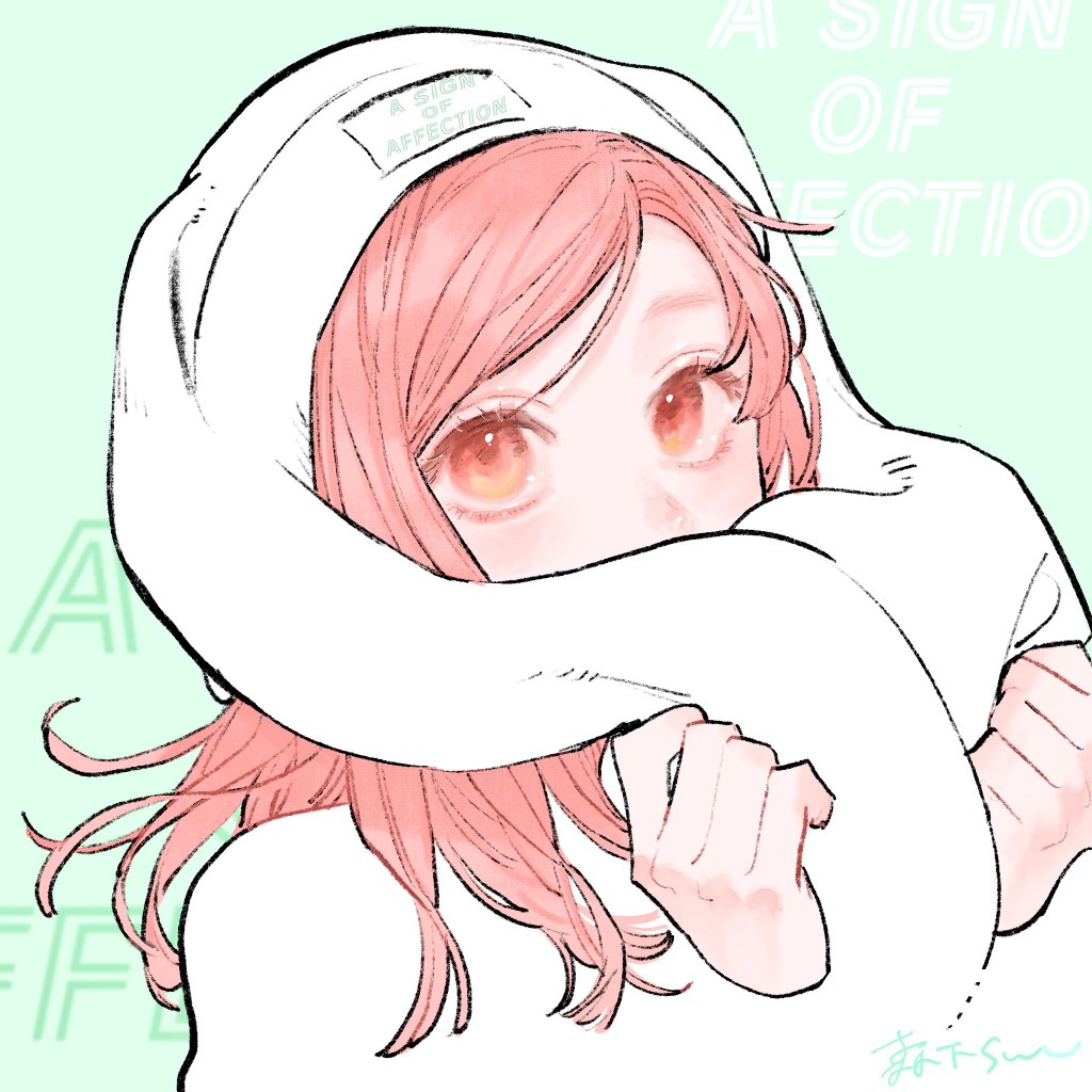 1girl, commentary_request, copyright_name, covering_own_mouth, english_text, eyelashes, gradient_background, green_background