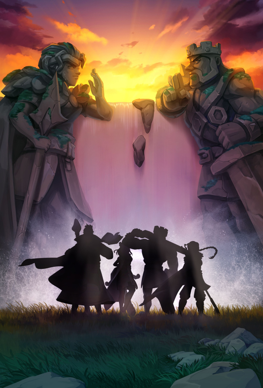 2boys, 2girls, absurdres, archer_queen_(clash_of_clans), artist_request, barbarian_king, braid, braided_ponytail
