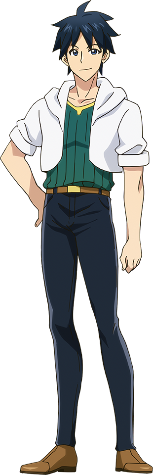 1boy, ahoge, anime_coloring, belt, black_hair, blue_eyes, clenched_hand, closed_mouth