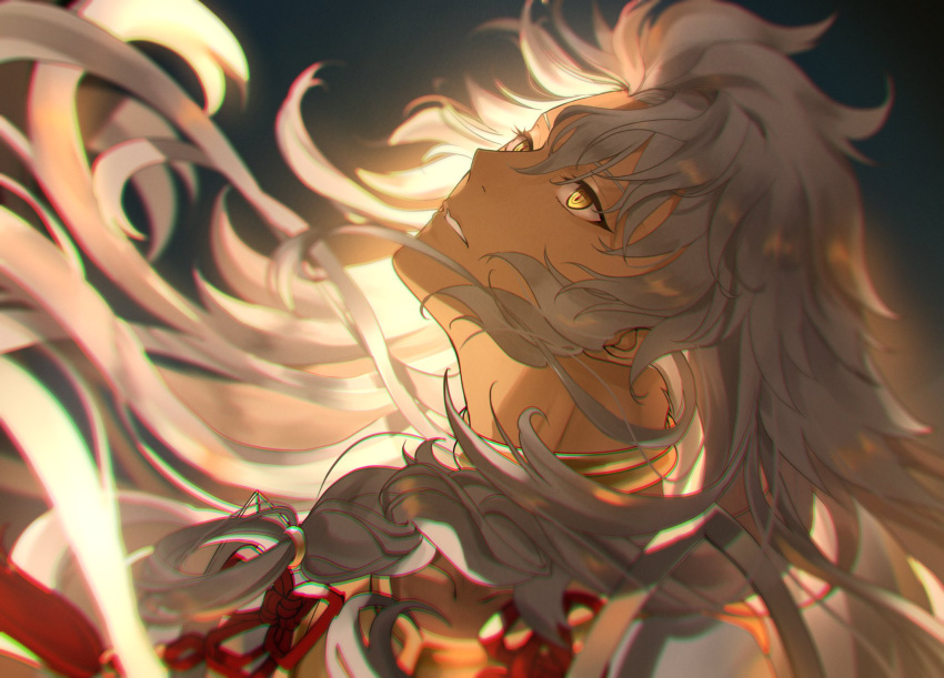 1boy, braid, dark-skinned_male, dark_skin, fate/grand_order, fate_(series), floating_hair, grey_hair