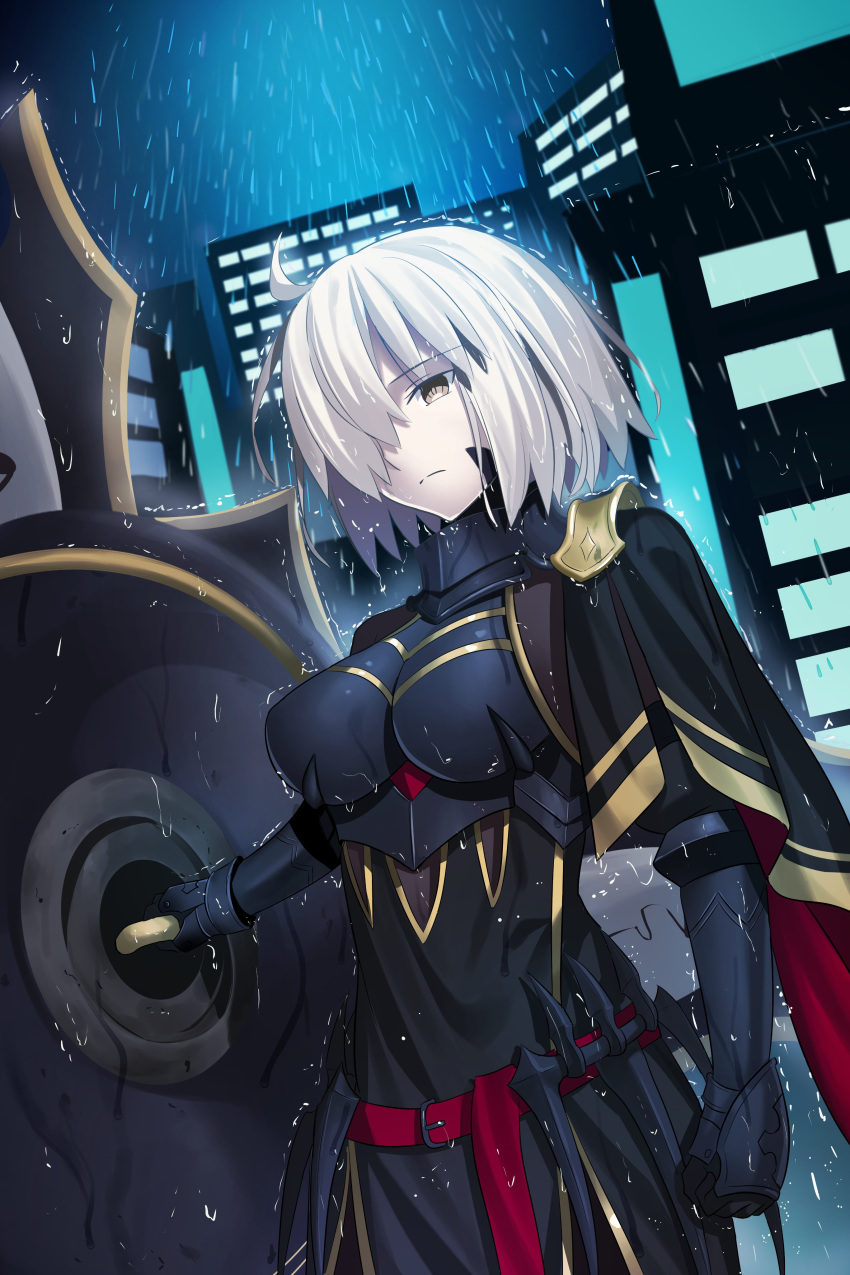 1girl, absurdres, ahoge, alter_servant, alternate_costume, alternate_eye_color, alternate_hair_color, armor
