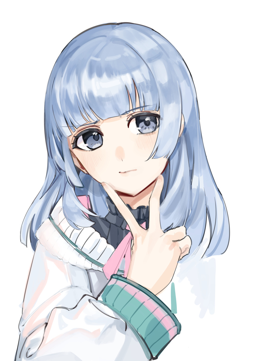 1girl, absurdres, blush, closed_mouth, commentary_request, cropped_torso, grey_eyes, grey_hair