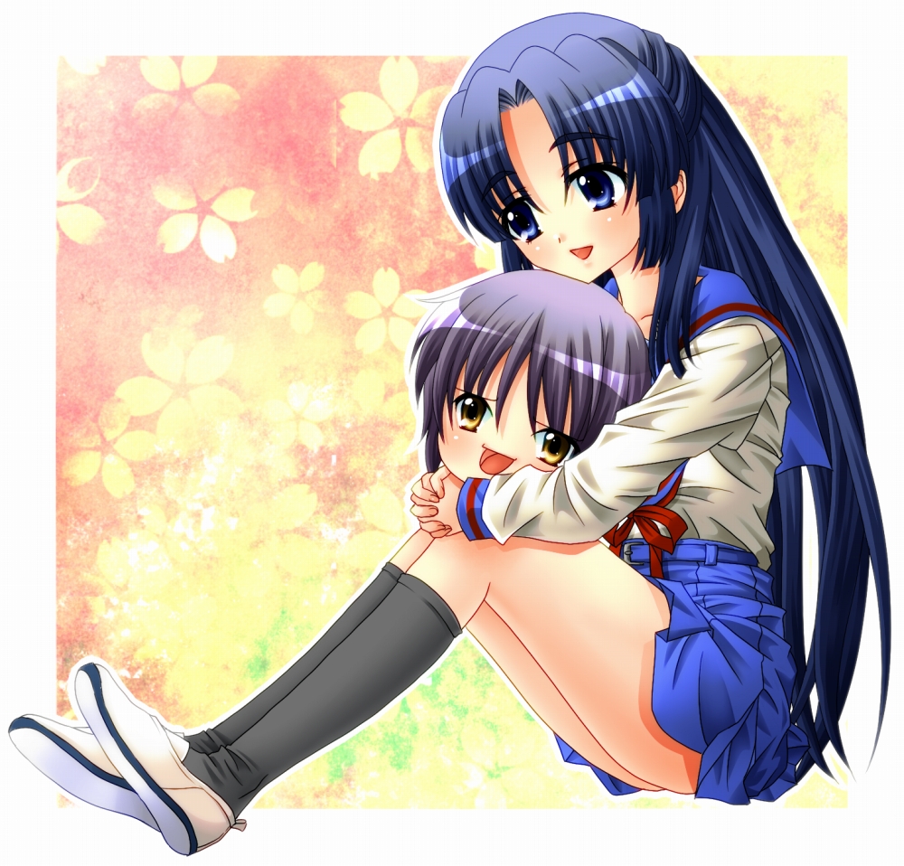 blue_eyes, blue_hair, long_hair, nagato_yuki, open_mouth, purple_hair, sachiko, school_uniform