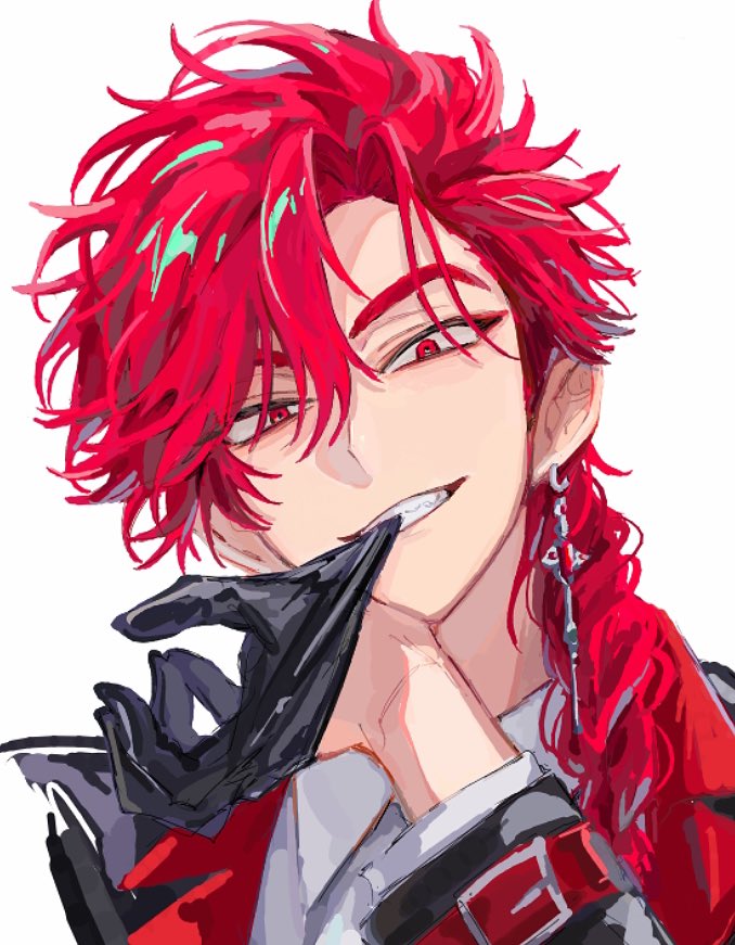 1boy, adjusting_clothes, adjusting_gloves, alternate_costume, biting, biting_glove, black_gloves, black_jacket