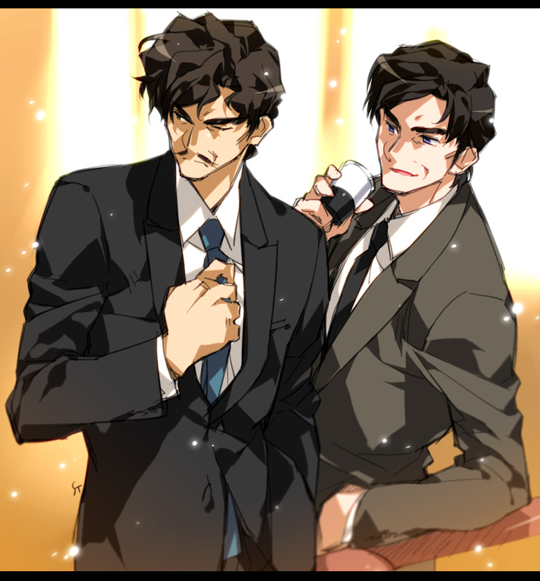 black_hair, closed_eyes, detective_conan, eyes_closed, facial_hair, formal, hattori_heizo, hattori_heizou