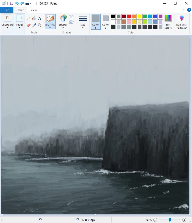 art_program_in_frame, christian_young, cliff, fog, landscape, microsoft_paint_(medium), microsoft_paint_(software), mountain