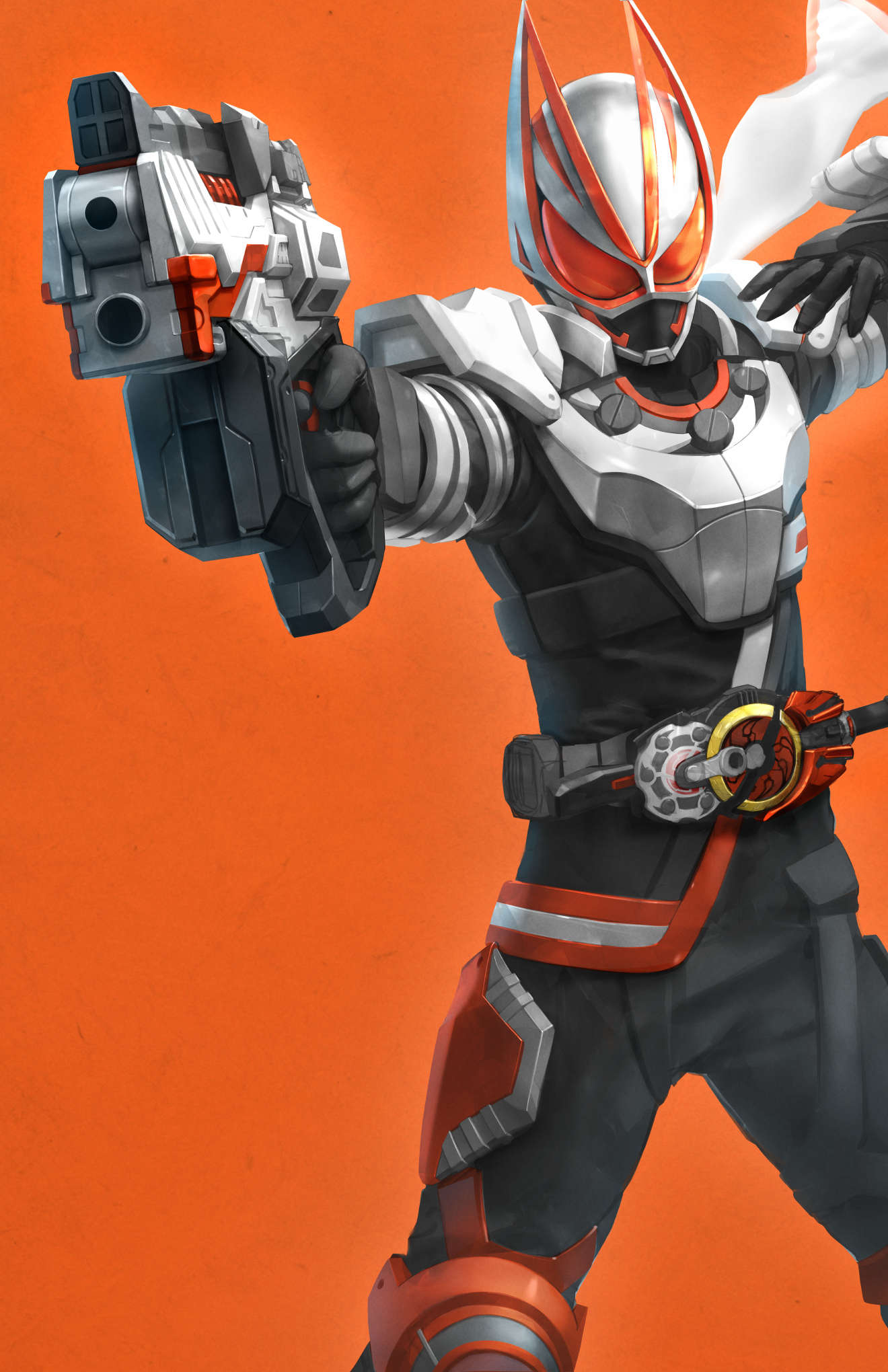 1boy, armor, black_bodysuit, bodysuit, gun, highres, holding, holding_gun
