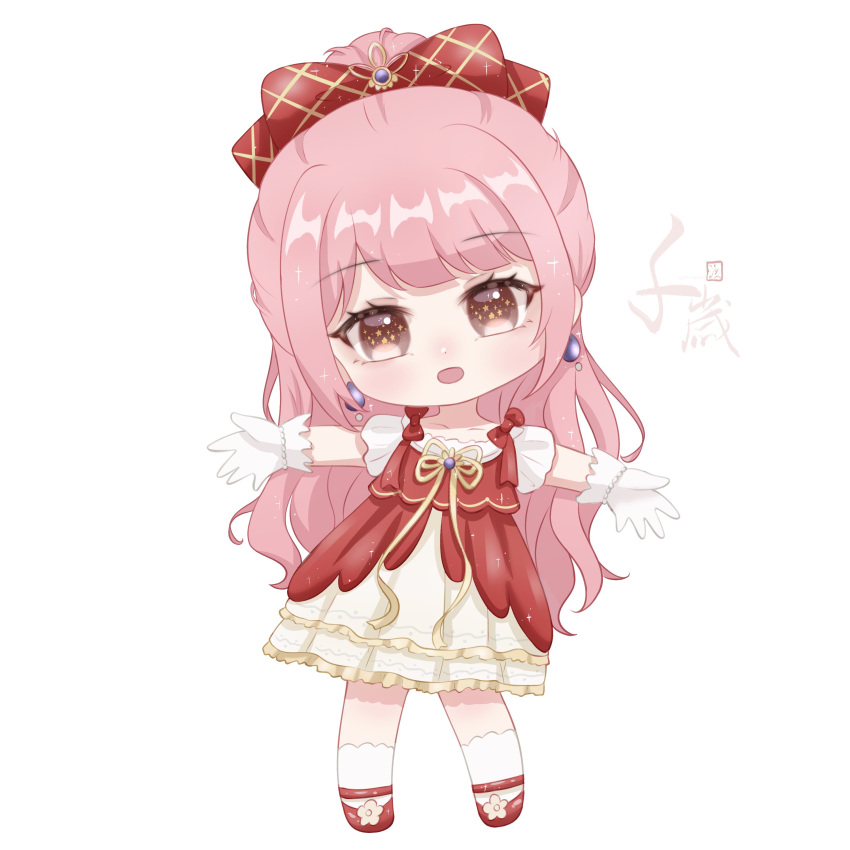 1girl, absurdres, ankle_socks, argyle_bow, bead_bracelet, beads, blunt_bangs, bow