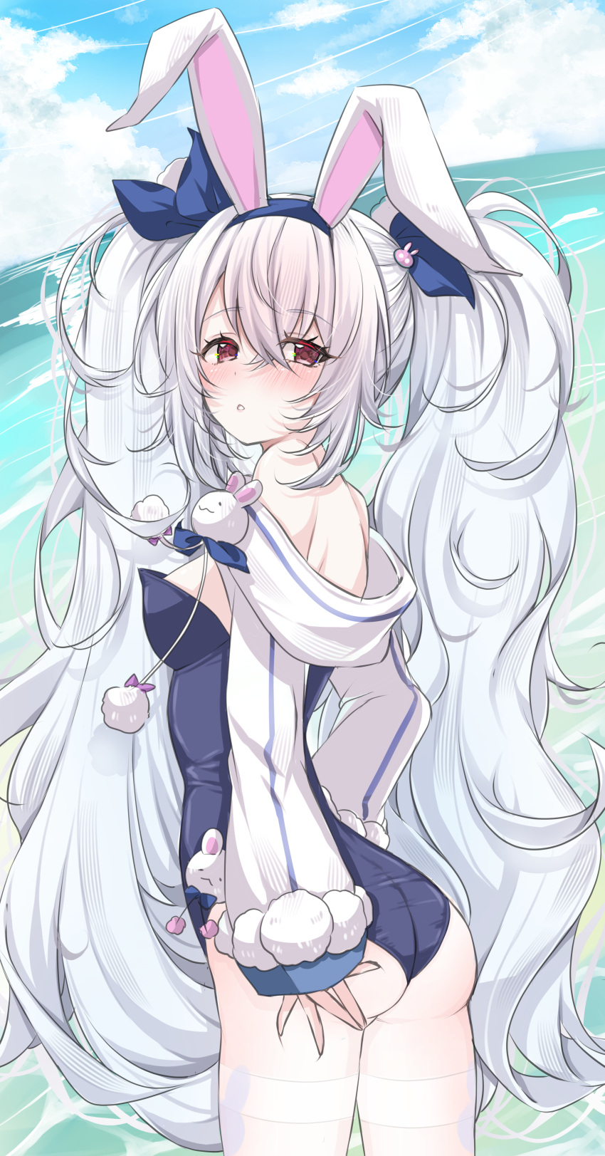 1girl, absurdres, animal_ear_hairband, animal_ears, azur_lane, blue_hairband, blue_headband, blue_leotard