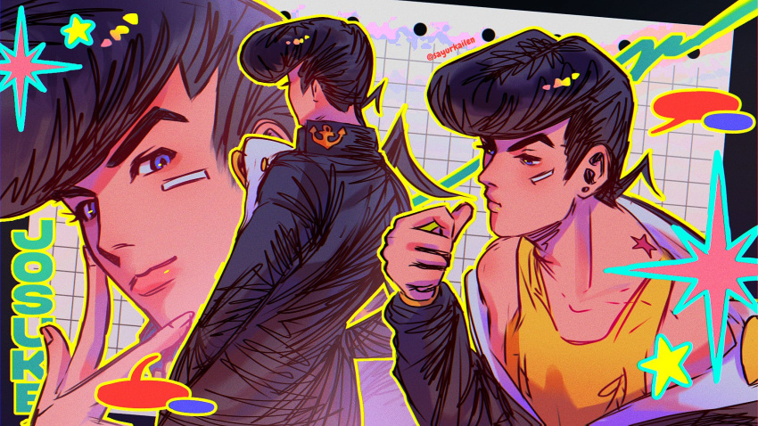 ..., 1boy, anchor_ornament, bandaid, bandaid_on_cheek, bandaid_on_face, birthmark, black_hair