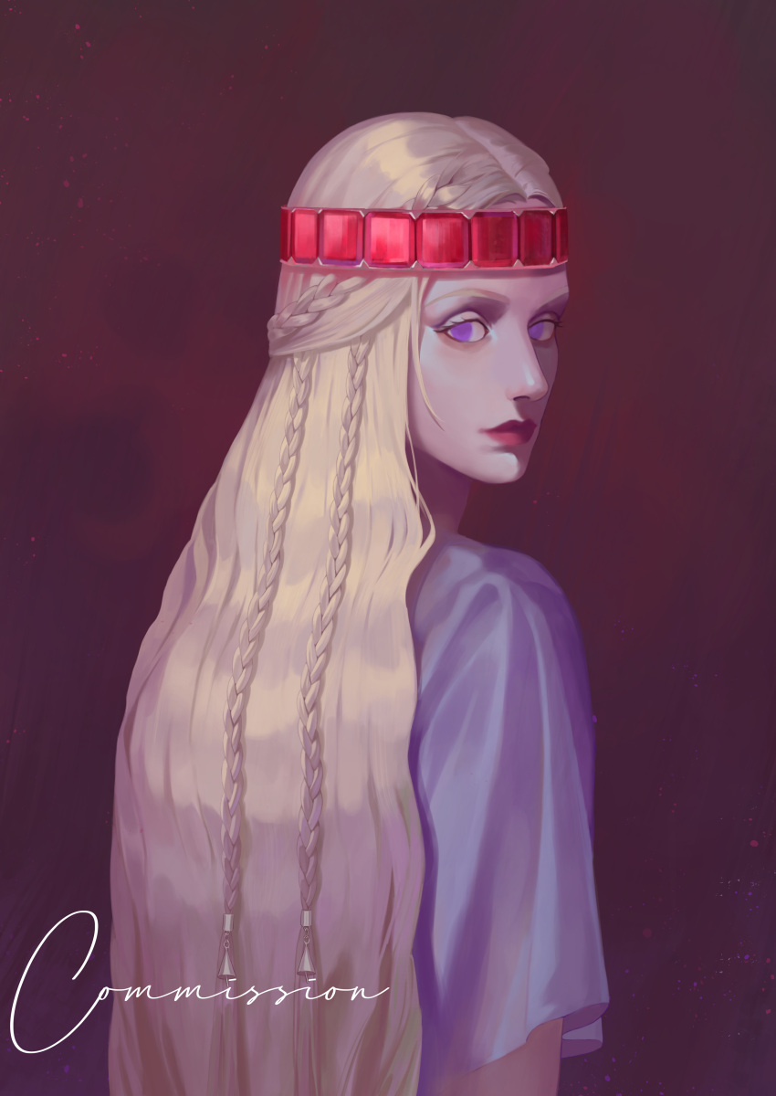 1boy, absurdres, androgynous, blonde_hair, braid, circlet, closed_mouth, commission
