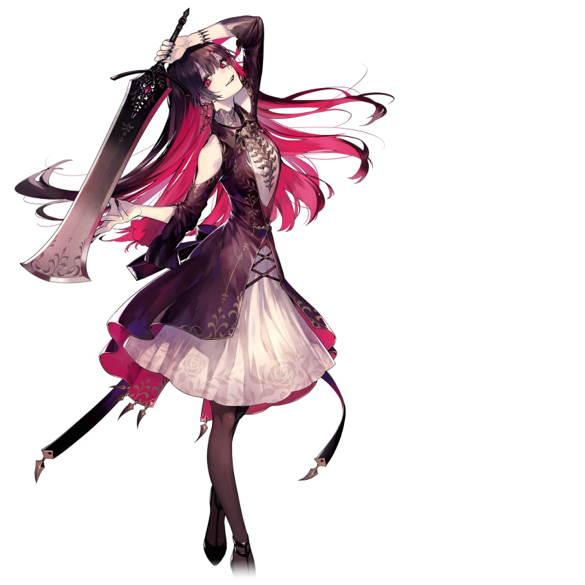 ankle_lace-up, arcaea, bare_shoulders, belt, black_hair, black_nails, black_pantyhose, black_shirt