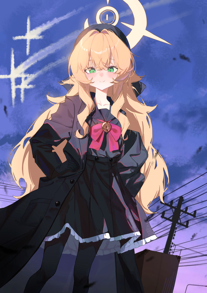 1girl, absurdres, black_hat, black_jacket, black_pantyhose, black_sailor_collar, black_shirt, black_skirt