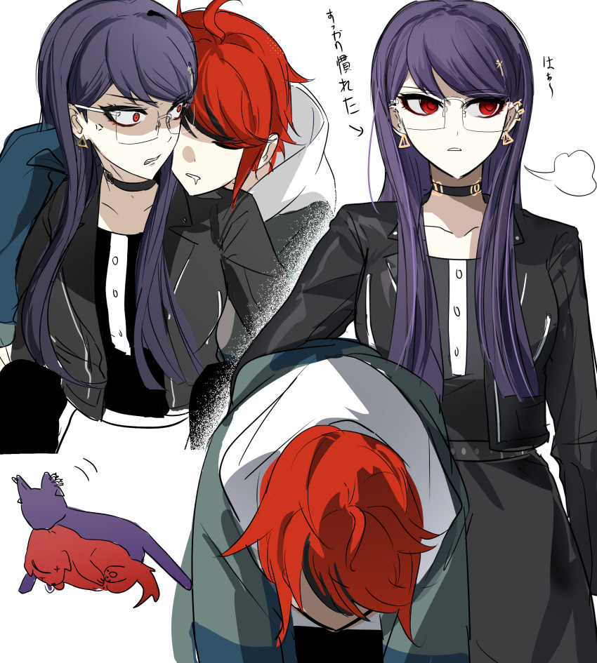 1boy, 1girl, absurdres, ahoge, anger_vein, animalization, black_choker, black_jacket