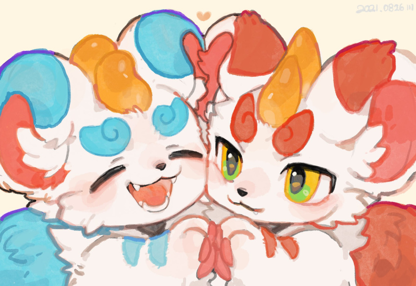 :3, animal, animal_focus, bixie_(yu_shou_yan), blush, cheek-to-cheek, chinese_commentary, closed_eyes