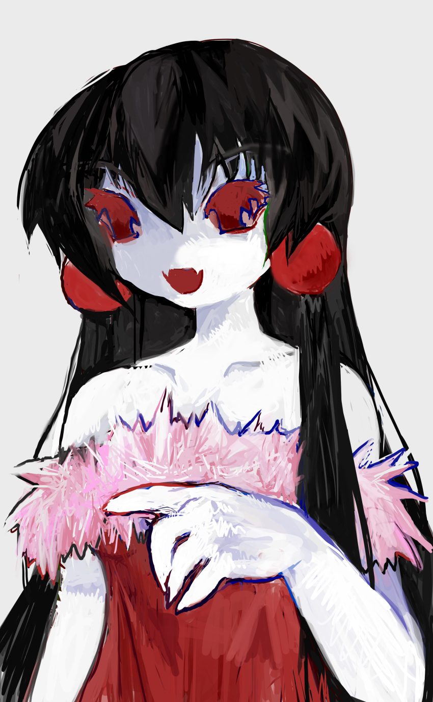 1girl, 8eyes, absurdres, black_hair, bloodgirl_(8eyes), bloodshot_eyes, collarbone, colored_eyelashes