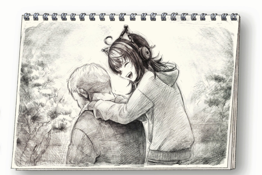 1girl, animal_ears, closed_eyes, earphones, fake_animal_ears, highres, hood, hooded_sweater