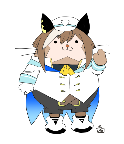 :3, black_pants, brown_hair, cat, cheval_grand_(umamusume), cheval_grand_(umamusume)_(cosplay), chibi, closed_mouth