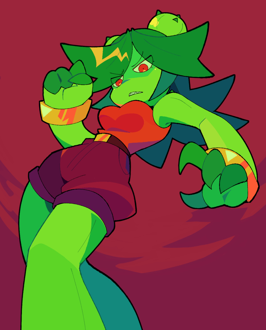 1girl, bacun, breasts, cactus_girl, claws, colored_skin, green_hair, green_skin