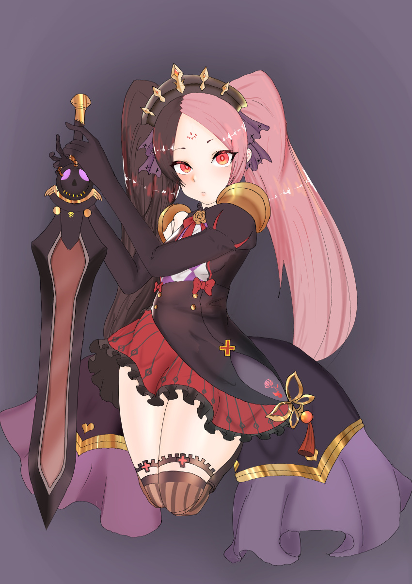 1girl, absurdres, artistic_error, black_gloves, brown_thighhighs, buttons, chaos_dorloto_(grimms_notes), closed_mouth