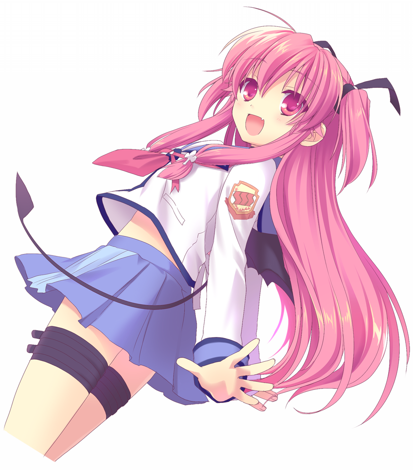 fang, fuyuichi, long_hair, pink_eyes, pink_hair, school_uniform, serafuku, twintails
