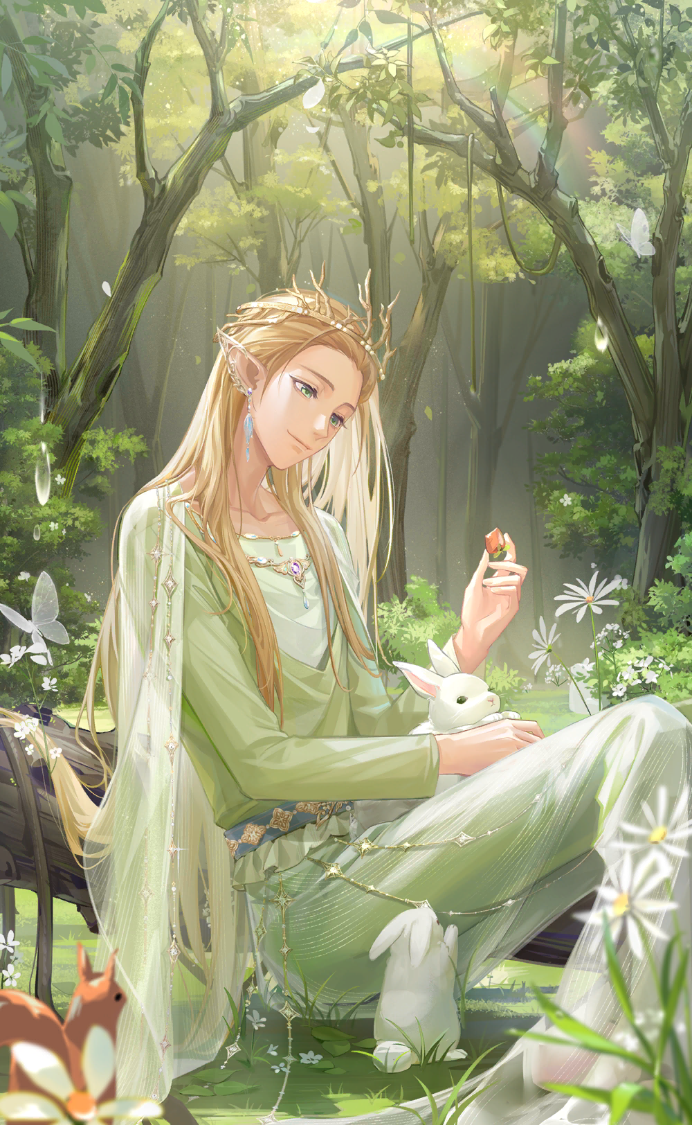 1boy, aloysius_(shining_nikki), artist_request, belt, blonde_hair, blue_belt, bug, butterfly