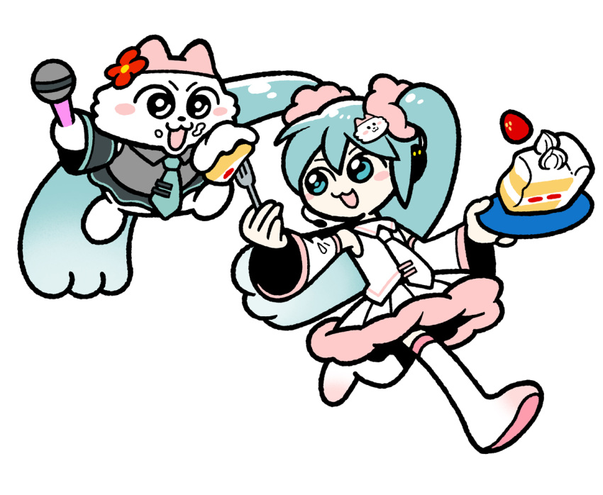 alternate_costume, animal_hair_ornament, aqua_eyes, aqua_hair, aqua_necktie, aqua_trim, black_eyes, black_skirt