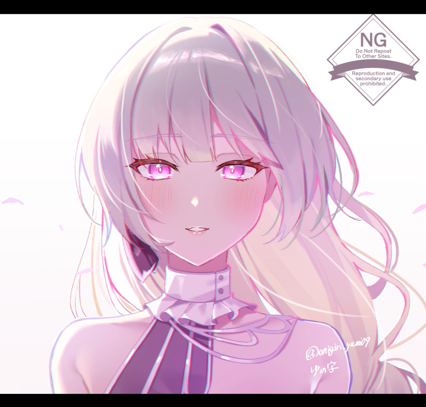 1girl, chromatic_aberration, commentary_request, grey_hair, highres, letterboxed, light_blush, long_hair
