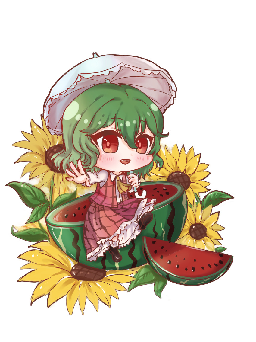 1girl, a16850155, absurdres, black_shoes, chibi, daisy_(flower), deformed, flower