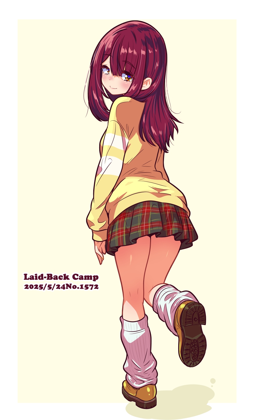 1girl, 2025, blush, brown_eyes, closed_mouth, copyright_name, dated, from_behind