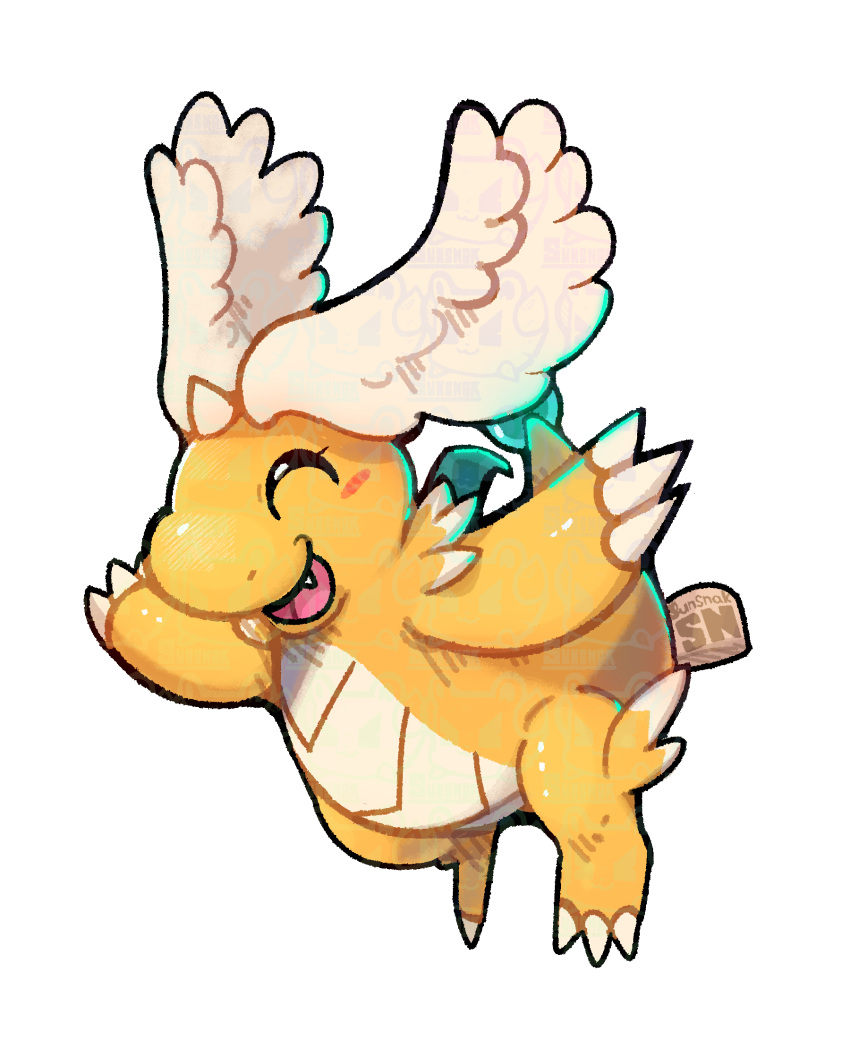 claws, closed_eyes, dragon, dragonite, head_wings, highres, horns, mega_dragonite