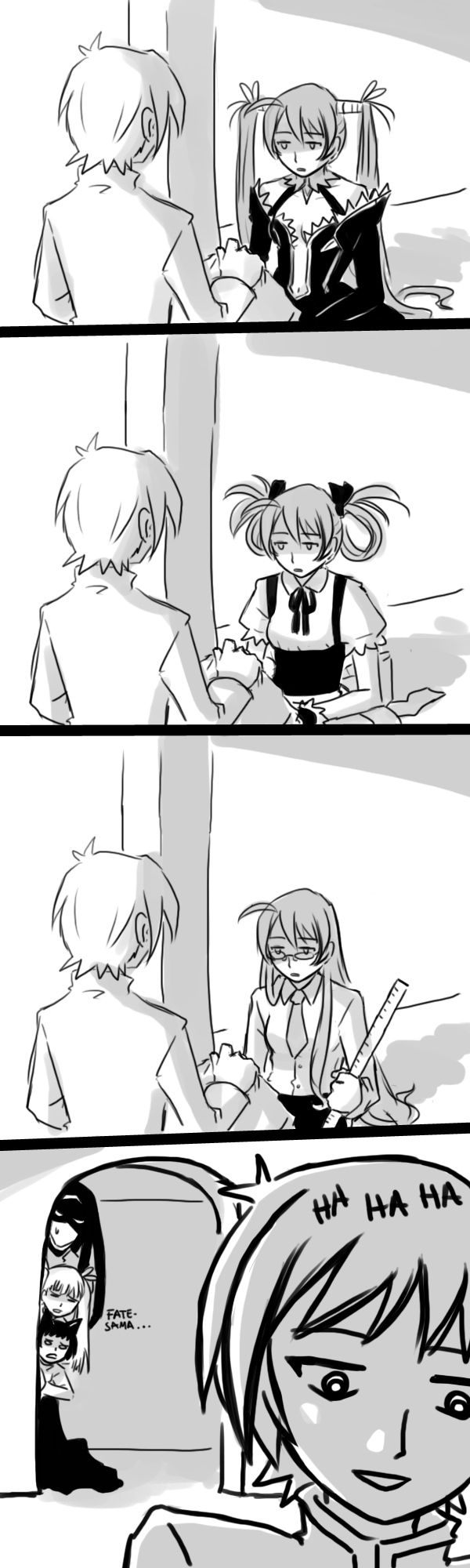 4koma, comic, cosplay, drawfag, english, fate_averruncus, highres, kagurazaka_asuna