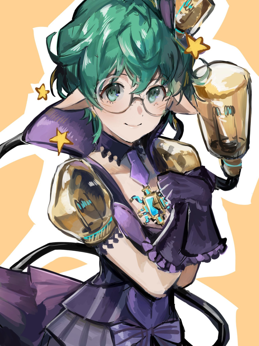 1girl, 4me3ba_niku, closed_mouth, dress, glasses, gloves, green_eyes, green_hair