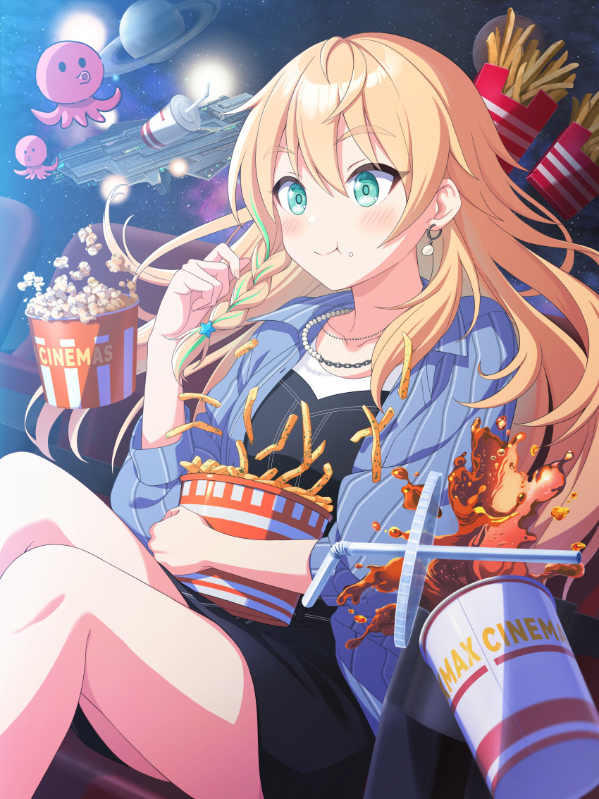 1girl, :t, absurdres, aqua_eyes, artist_request, black_skirt, black_vest, blonde_hair