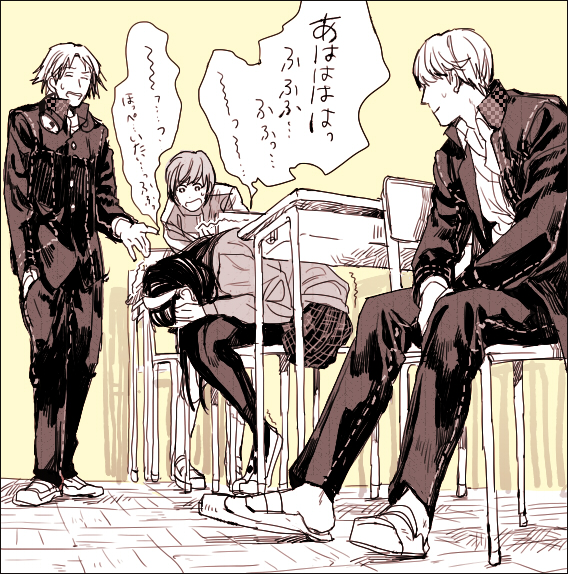 2girls, amagi_yukiko, hanamura_yousuke, laughing, mcr, multiple_boys, multiple_girls, narukami_yuu