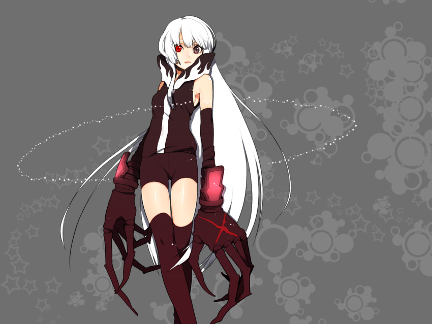black_rock_shooter, claws, elbow_gloves, gloves, heterochromia, kurono_yuu, lips, long_hair