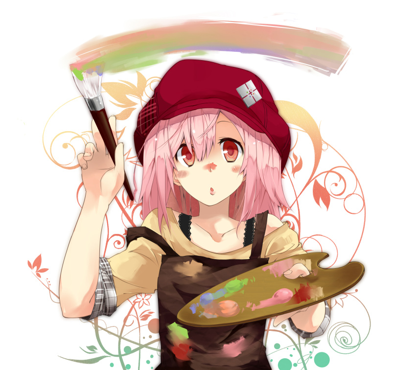 apron, blush, bra_strap, bust, cabbie_hat, face, gj_(minoru), hands