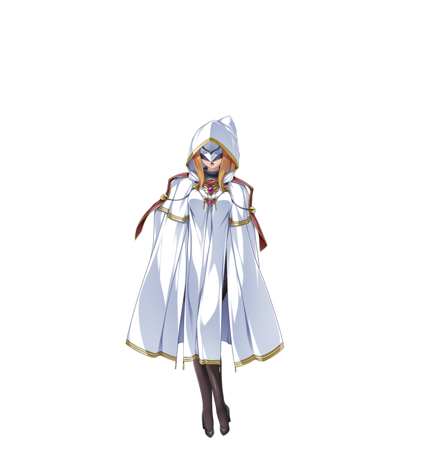 1girl, amakubo_kaede, breasts, brooch, cape, cloak, closed_mouth, covered_eyes