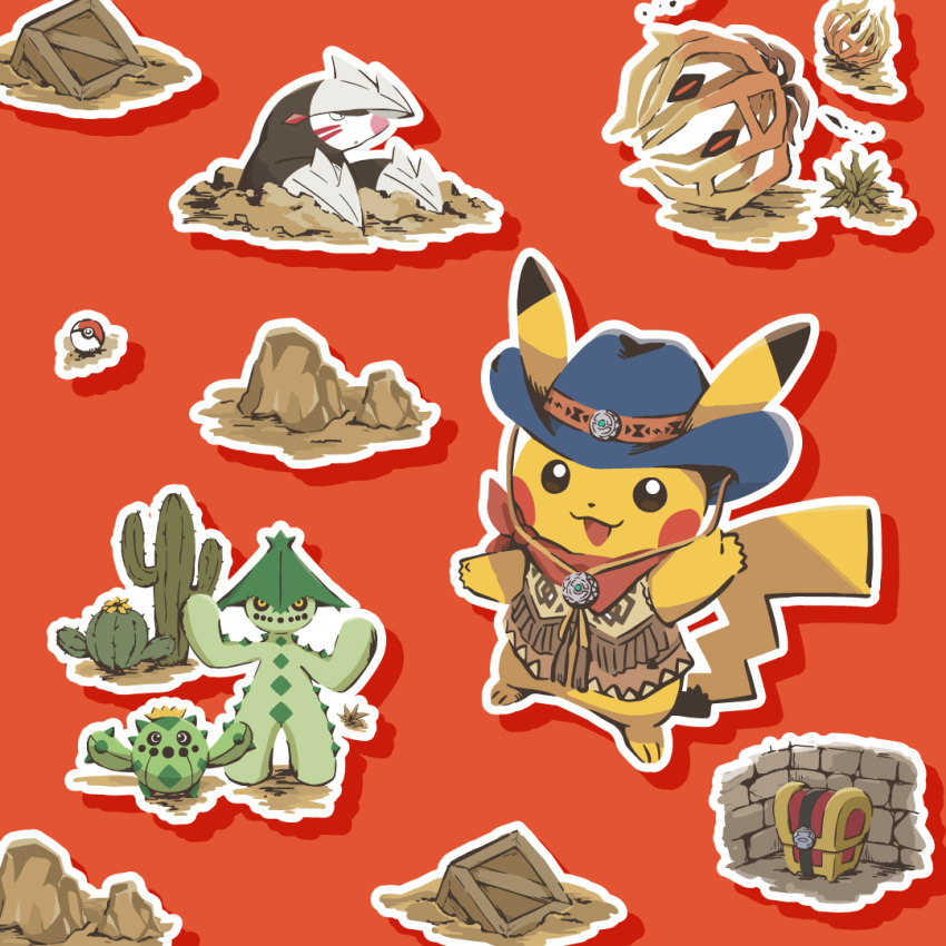 :3, artist_request, black_sclera, blue_hat, bramblin, brown_poncho, cacnea, cacturne